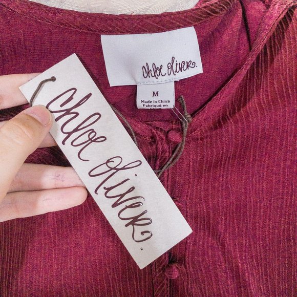 Neiman Marcus M Silky Ruffle Babydoll Blouse Red - Picture 9 of 10